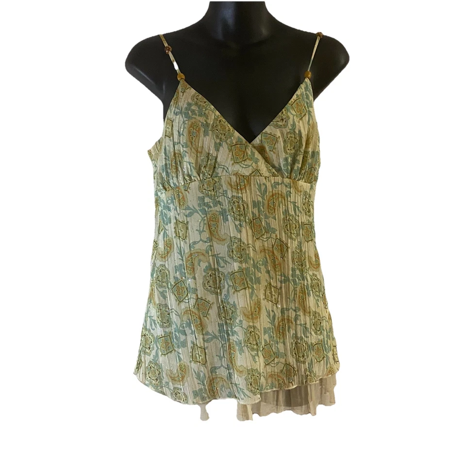 Jordache Y2K Babydoll Med. 7/9  Halter Neck Tank Top Women's  Sheer Lined Crepe - Image 1 of 4