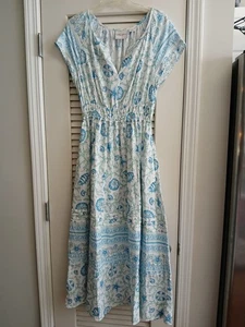 Laura Ashley Blue & White Sea Themed Long Dress Coastal Maxi Rare Style Small - Picture 1 of 5