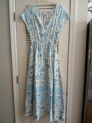 Laura Ashley Blue & White Sea Themed Long Dress Coastal Maxi Rare Style Small - Image 1 of 4