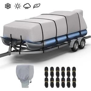 1400D Heavy Duty Reinforced Pontoon Boat Cover Waterproof Trailerable Boat Cover - Picture 1 of 12