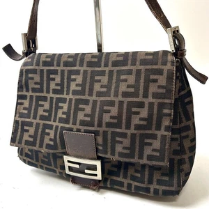 FENDI Mamma Baguette Zucca Pattern Shoulder Bag Canvas Brown Used Vintage Used - Picture 1 of 18