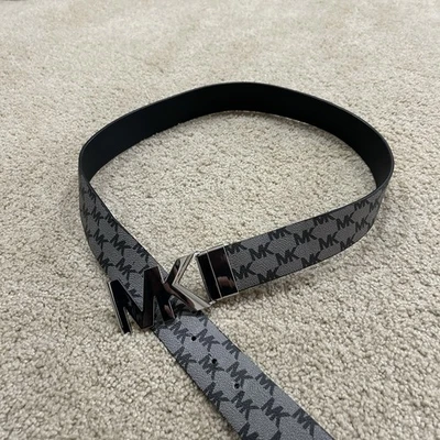 Michael Kors Belt Reversible Black Printed Mini Logo MK Silver Buckle - Image 1 of 4