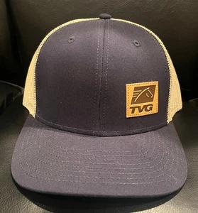 TVG Black and Tan Trucker Hat with Leather TVG Logo Patch Horse Racing NWT - Picture 1 of 2