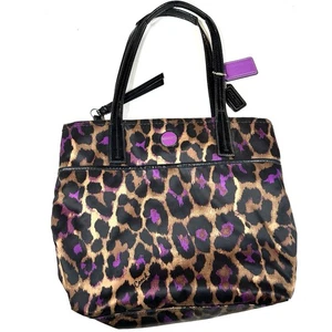 Y2K Coach Shoulder Tote Bag Purse Ocelot Leopard Black Brown Purple F25282 #4033 - Picture 1 of 11