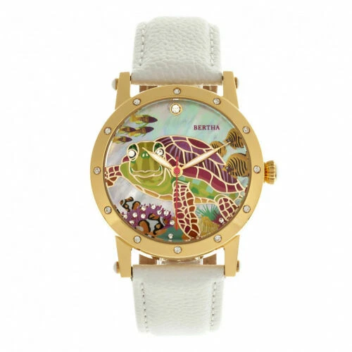 Bertha Chelsea Turtle MOP Dial White Leather Watch Style BR4903 - Image 1 of 1