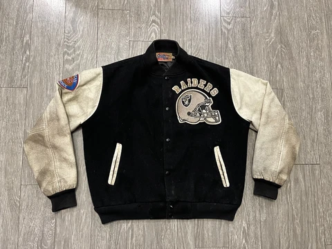 VTG 80’s DELONG NFL OAKLAND RAIDERS FOOTBALL JACKET LEATHER/WOOL SIZE L USA Cover