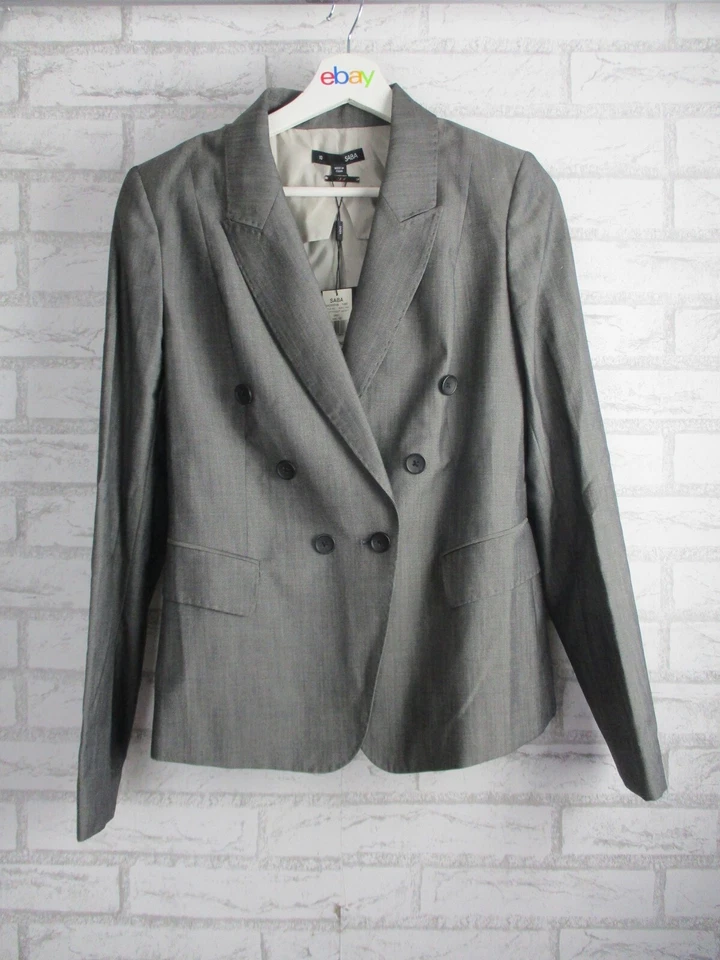 Saba women's valletta suit jacket grey 10 wool silk double breasted button - image 1 of 4