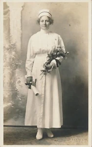 Antique RPPC Real Photo Postcard Nurse Capping Pinning Graduation Woman Flowers - Picture 1 of 7