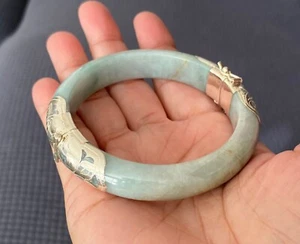 7 " 925 Silver Handmade Genuine Burmese Jade Women Bangle Bracelet US SELLER - Picture 1 of 10