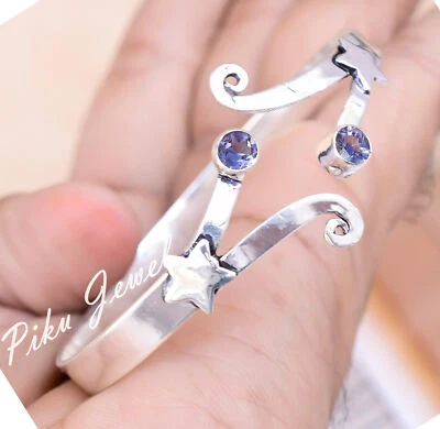 Bracciale regolabile aperto in argento sterling 925 con più pietre preziose... - Immagine 1 di 4