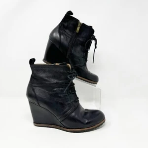 Biala Womens Black Leather Wedge Heel Side Zip Rubber Sole Bootie, Size 6.5 - Picture 1 of 11