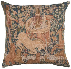 La Licorne a la Fontaine Tapestry Cushion Cover 19x19 in Unicorn Throw Pillow - Picture 1 of 11
