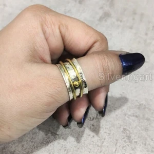 925 STERLING SILVER TWO TONE MANS SPINNER BAND ANXIETY MEDITATION BOHEMIAN RING - Picture 1 of 5