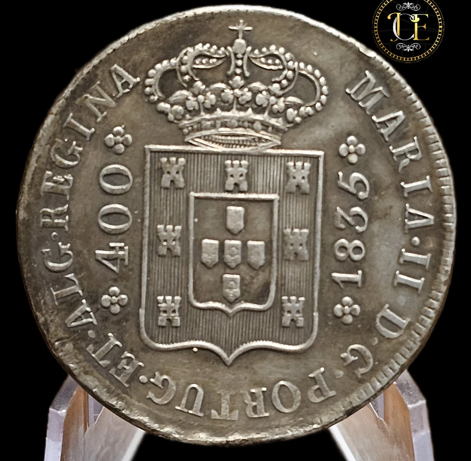 Moneda de Plata Portugal 400 Reis 1835, Reina María II Cruzado¡TONIFICACIÓN RARA Y ESCASA! Foto 1 de 4