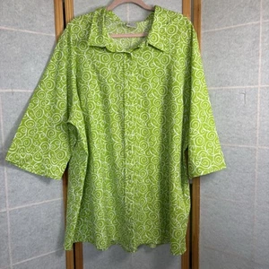 Blusa vintage Blair para mujer 4XL verde remolino manga tres cuartos con botones - Imagen 1 de 11