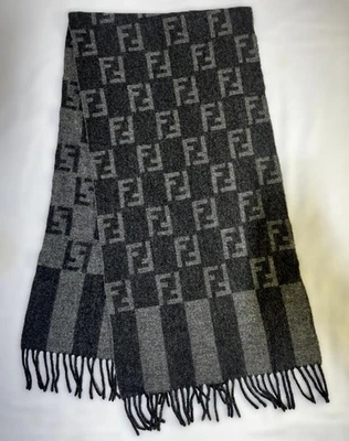 Authentic Fendi FF Logo Grey and Black 100% Wool Made in Italy - Image 1 of 4