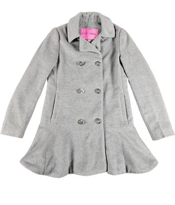 Abrigo Betsey Johnson Mujer Pequeño Gris Doble Pecho Ajuste y Acampanado Rosa Botones - Imagen 1 de 10