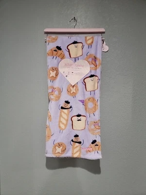 Betsey Johnson Fleece Purple Crossaint, Toast, Pretzel  Throw Blanket 50x60 NWT - Image 1 of 4