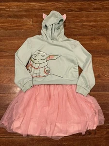 BABY YODA COSPLAY HOODIE DRESS w/ TUTU SKIRT: STAR WARS Sz 7/8 - Picture 1 of 5