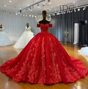 Burgundy Weinrot Spitze Brautkleid Träger Hochzeitskleid Schnürt lange Schleppe - Bild 1 von 5