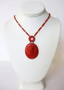 Antique Orange Celluloid Cameo Necklace/Boho/Shabby Chic/Hippie - Picture 1 of 8