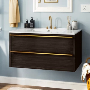 Poruace 36" Floating Bathroom Vanity Cabinet w/ Sink Combo 2 Extra Large Drawers - Picture 1 of 10