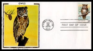 US FDC # 1763 15c Owls of America Colorano Great Horned Owl  1978, 9J530 - Picture 1 of 1