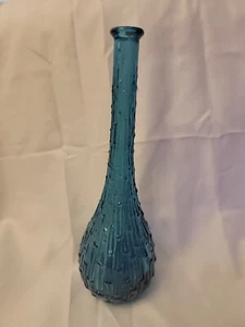 Decantador de botellas genio de vidrio azul cera de vidrio MCM Empoli 15" Italia - Imagen 1 de 12