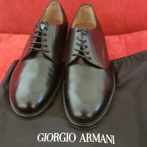 Giorgio Armani Black Leather Formal Dress Derby Oxford 8 41 Men's Shoes - Picture 1 of 24