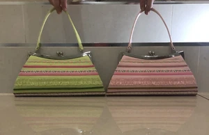 VINTAGE Olga Berg Clutch 2 Green Pink Multicolour Embroidery Handbag Evening Bag - Picture 1 of 19