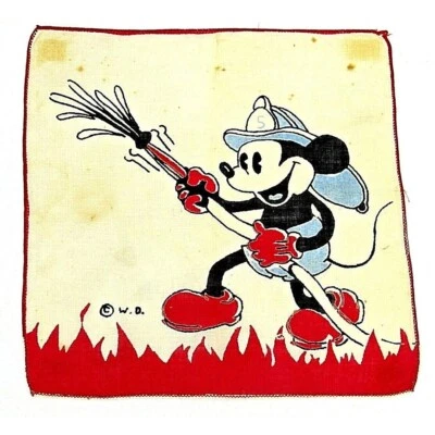 Pañuelo de Bombero Rojo Mickey Mouse Vintage Original Walt Disney 8" X 8" Foto 1 de 4