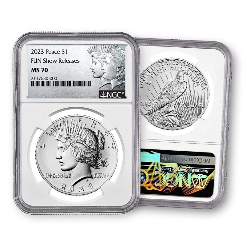 2023 NGC MS 70 Peace Silver Dollar Coin in EXTREMELY RARE Fun Show Releases - Image 1 of 1