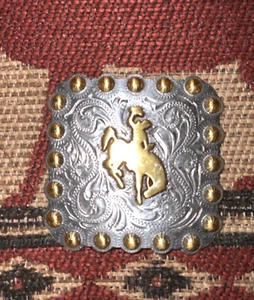 Bucking Bronc Square 2 Tone Screw Back Concho, 2 1/4”. - Picture 1 of 2