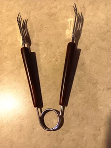 Vtg. 8" MCM Bakelite Clawed Ice Tongs Dark Brown Swirl Handle Bartender Tool - Picture 1 of 6