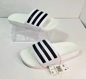ADIDAS Adilette Boost Comfort Slides Sandals White Black Unisex Size 8 9 10 - Picture 1 of 12