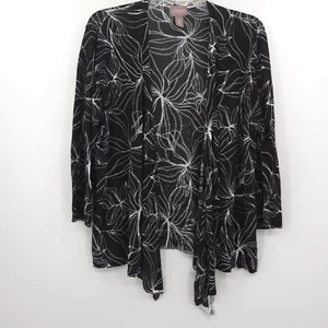 Chico's Damen Strickjacke schwarz/weiß Blumenmuster offen Größe 3 (XL) dünn gestrickt - Bild 1 von 9