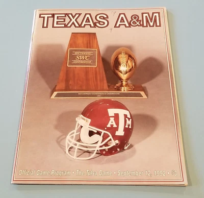 Revista del programa de juegos de fútbol americano Texas A&M vs Tulsa 1992 Foto 1 de 2