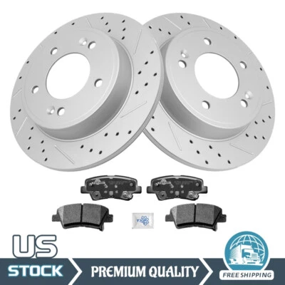 Rotores de freno traseros perforados + Juego de pastillas de freno de cerámica para Kia Soul 2014 2015 2016 Foto 1 de 4