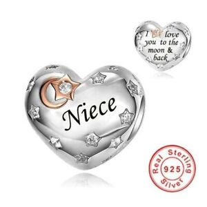 💖 Niece Charm I Love You To The Moon & Back Niece 925 Sterling Silver