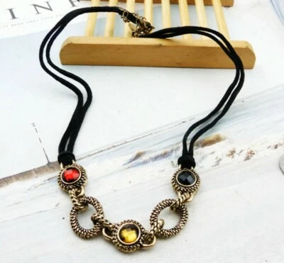 VTG NWT Lia Sophia Multi Color Bezel Crystal Vintage Bronze Necklace - Image 1 of 4