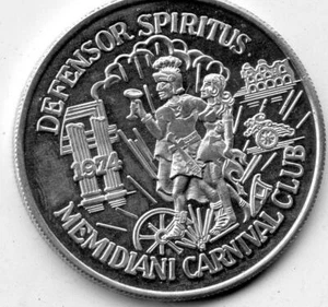 Mardi Gras Doubloon: Memidiani Carnival Club 1975 aluminio - Imagen 1 de 2