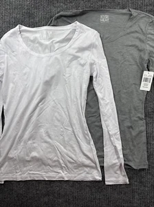 32 Degrees Shirt Womens Medium Long Sleeve Scoop Undershirt 2-Pack Gray White - Picture 1 of 5