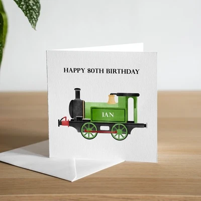 Personalised Train 80th Birthday Card For Him Dad Husband Grandad ANY NAME/AGE - Image 1 of 3