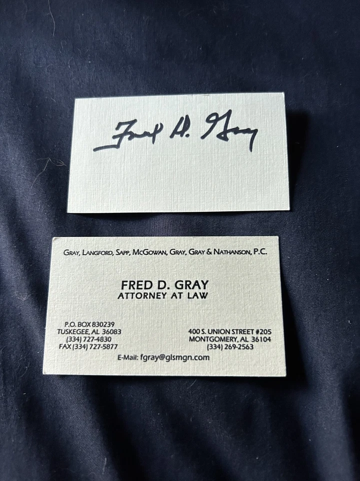 Tarjeta de visita firmada por Fred Gray ABOGADO DE DERECHOS CIVILES ROSA PARKS AUTÓGRAFO  Foto 1 de 1