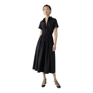 J Crew Elena Cotton Shirt Dress Midi Collared Short Sleeve Womens Size 4 Black - Picture 1 of 10