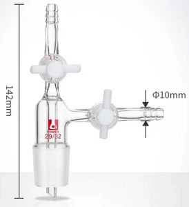 Borosilicate Glass Gas-Liquid Input Connector with 2 PTFE Valves, Various Sizes - Picture 1 of 8