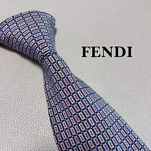 Fendi Tie Stripe Dot Check Navy Silk Used 9.4cm wide - Picture 1 of 7