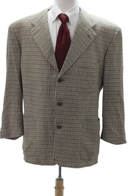 Calvin Klein Collection Mens Beige Check Sport Coat Button Size 44 - Image 1 of 4