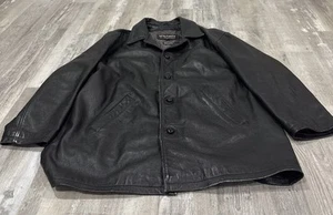 Chaqueta de cuero Wilsons de colección para hombre XL negra con botones estilo trinchera aislante - Imagen 1 de 5