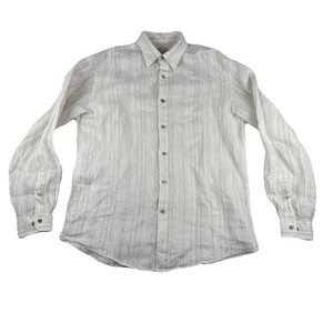 Jos A Bank 100% Linen Mens White Striped Shirt Medium Lightweight comfort - Picture 1 of 8